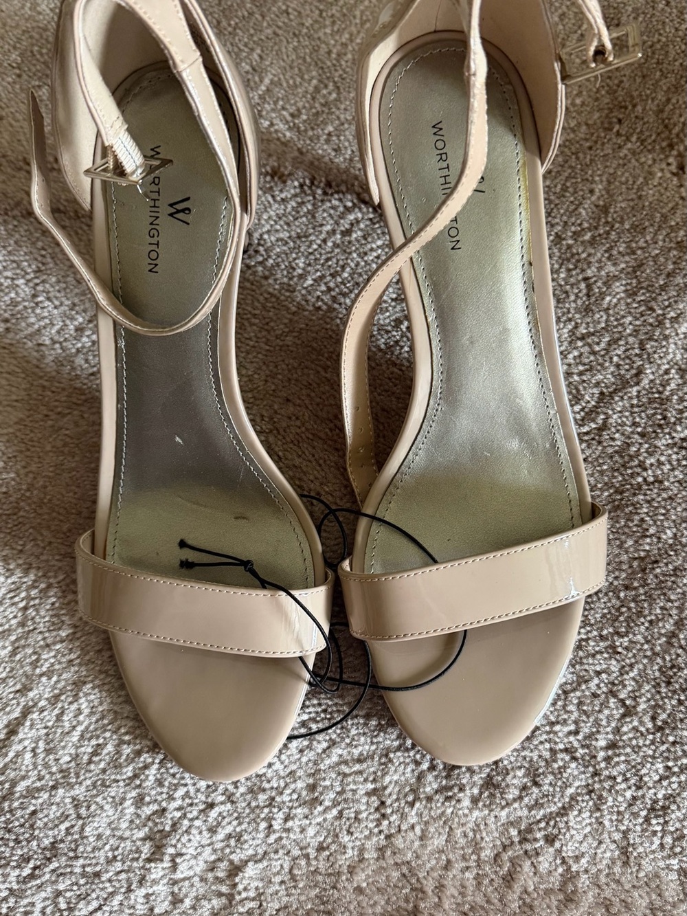 Worthington Nude Patent Ankle-Strap Heels